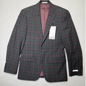 Bar III Men's Slim-Fit Wool Blend Suit Jacket Green/Burgundy 36R $425